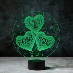 3D Optical Illusion LED Night Light, I Love You Heart Lamp, USB Powered 3 Color Desk Light Gift